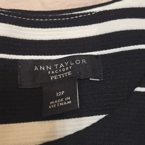 Ann Taylor Factory Petite Black & White Striped Sleeveless Dress, Size 12P - Picture 2 of 8